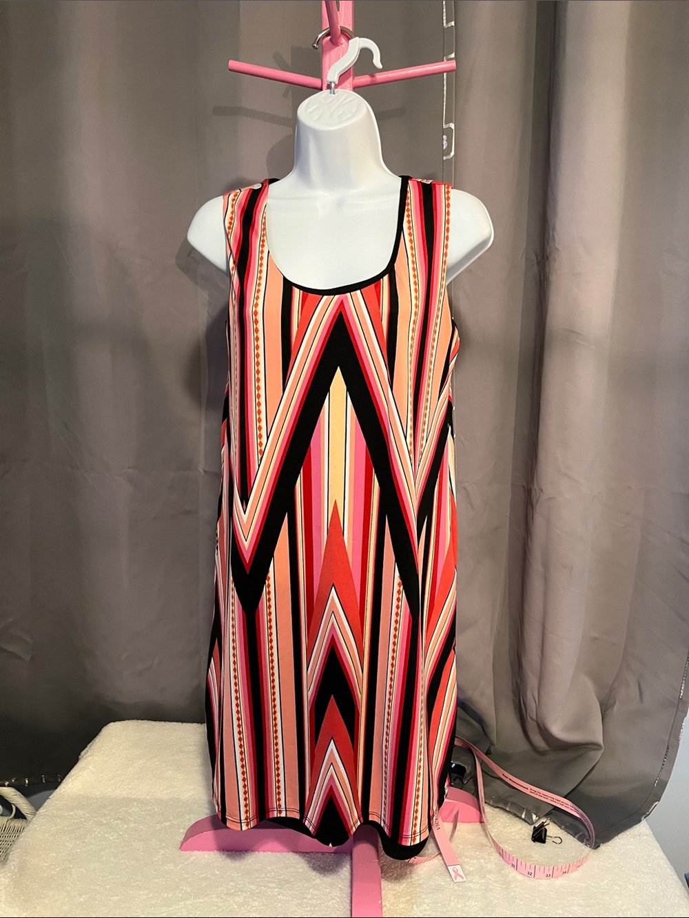 Kim Rogers Pink and Black Chevron Stripe Tank Dress